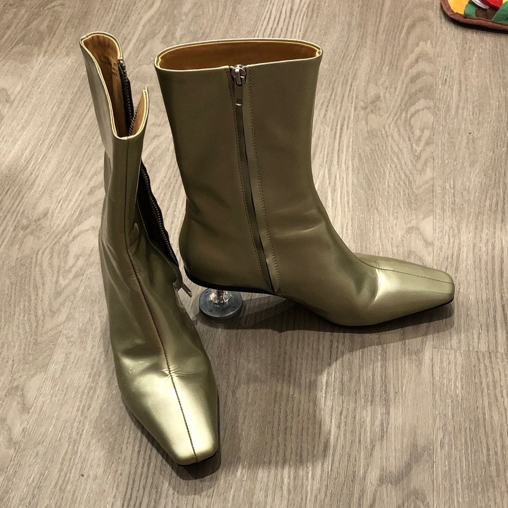 JNBY Women's Green Metallic Square-Toe Ankle Boots size38
